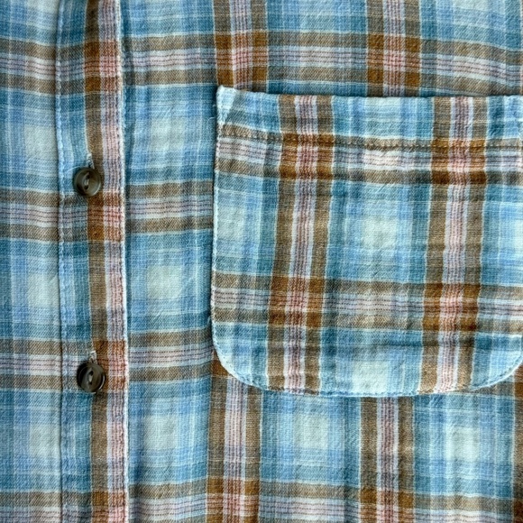 Universal Thread Blue/Tan Plaid Gauzy Cotton Button-Up Shirt Chest Pocket SizeXS - Picture 7 of 11
